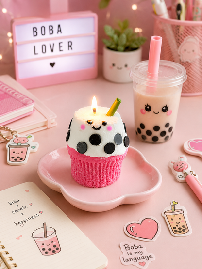 Boba Cupcake  Candle