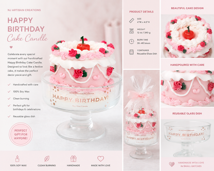 Happy Birthday Retro Cake Candle